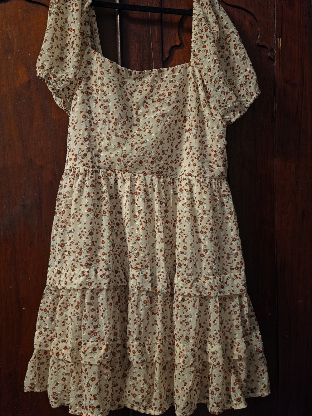 Womens Cream Floral Tiered Dress